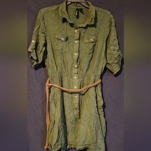 Fun & Flirt Button Front Dress with Belt & Pockets